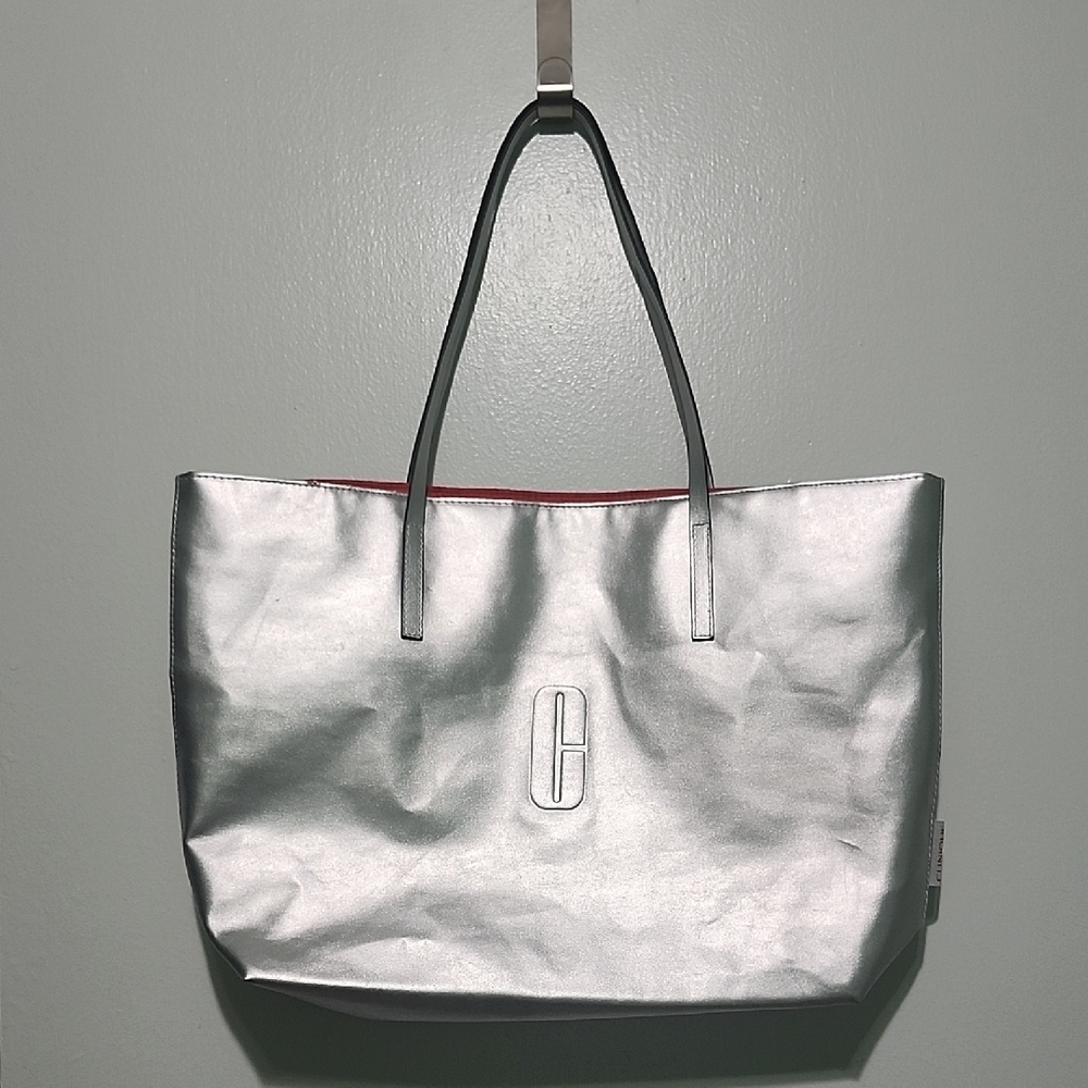 Clinique Silver Tote Bag with Modern Design